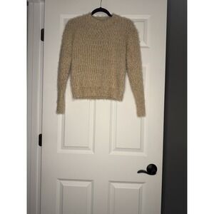 Major Label Group Fuzzy Soft Crewneck Knit Sweater XS Taupe Beige Mix